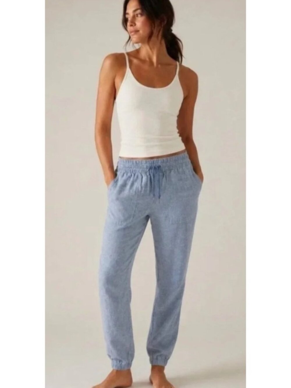 NEW Athleta Retreat Linen Pants Chambray Blue Pull-On Lightweight 2 Loungewear